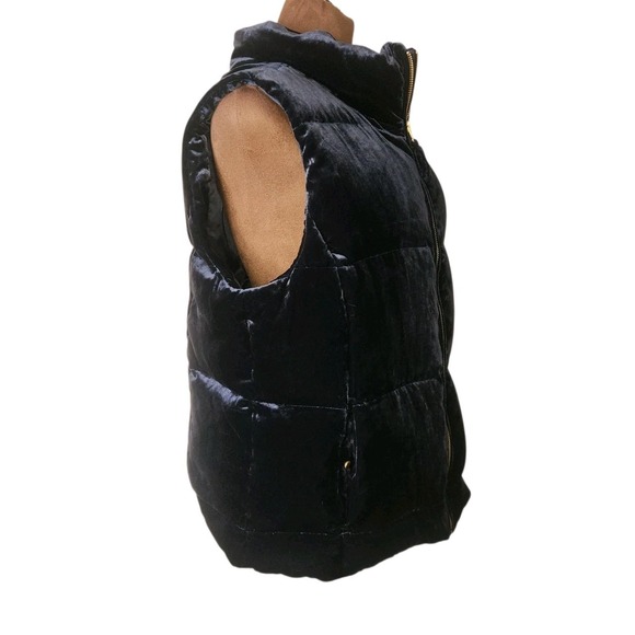 Talbots Effortless Velvet Down Puffer Vest Women's L Dark Navy Blue Pockets - Picture 4 of 8